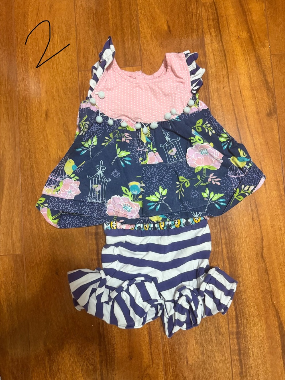 Matilda Jane Pink and Navy Floral Stripe Kids Matching Set
